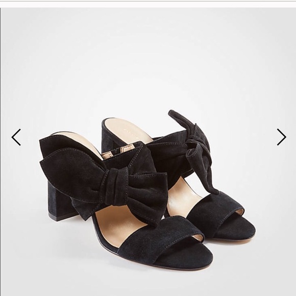 NIB • ANN TAYLOR Black Bow Heeled Slides - Picture 2 of 16